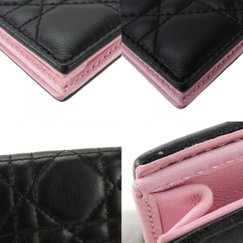 Christian Dior Card Case Cannage Leather Black Pink Business Holder Small — view 5