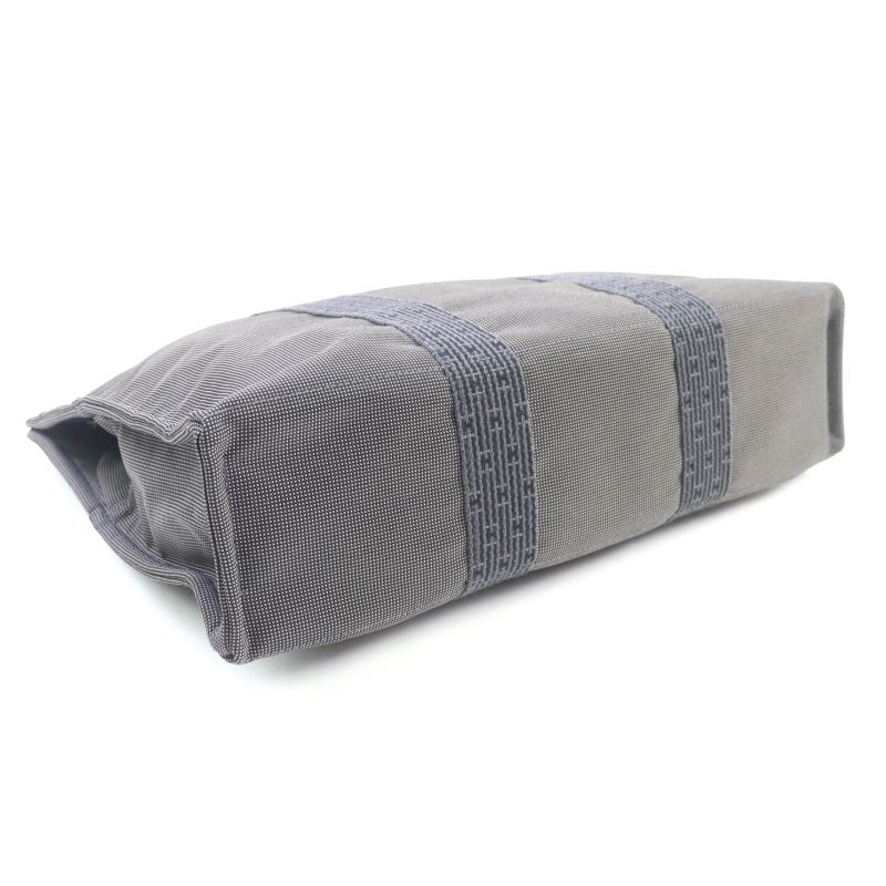 Hermes Her Line Herbag MM Silver Hardware Serie Button Canvas Tote Bag Gray — view 3