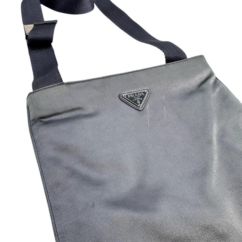 Prada Triangle Logo Pochette Silk Satin Shoulder Bag Light Gray — view 3