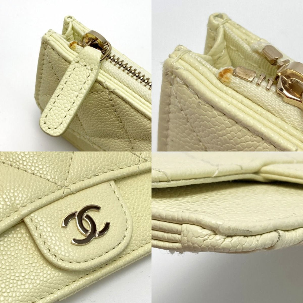 Chanel Quilted Classic Card Case Ap2570 Light Yellow Caviar Leather Coin — view 7