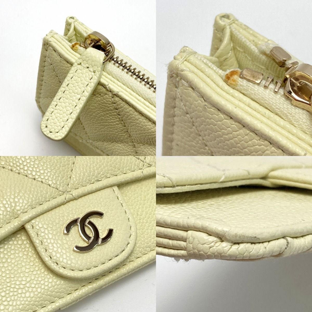 Chanel Quilted Classic Card Case Ap2570 Light Yellow Caviar Leather Coin — view 7