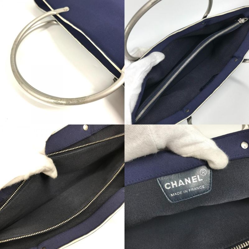 Chanel Handbag Metal Handle Polyamide Navy — view 8
