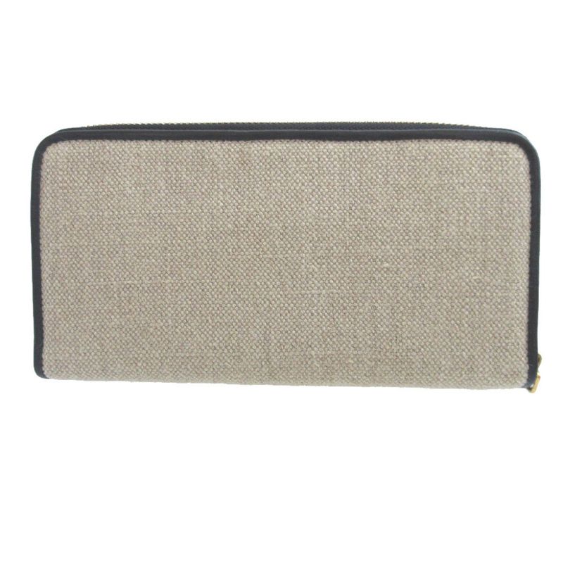 Loewe Amazona Canvas Leather Beige Black Round Zipper Long Wallet 0472 — view 2