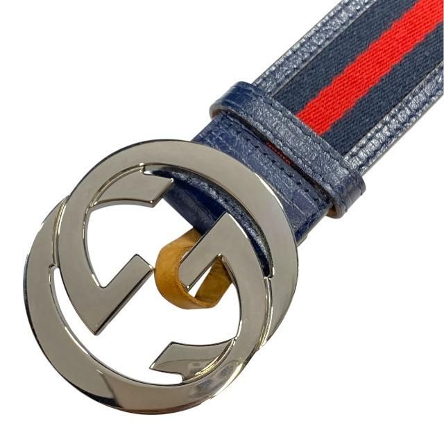Gucci Belt Accessories Small Interlocking G Stripe Leather Canvas Navy — view 3
