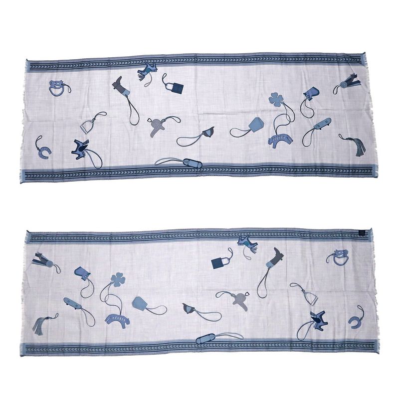 Hermes Shawl Rectangle 70% Cashmere 30% Silk Blue Cashcil Accessories — view 2