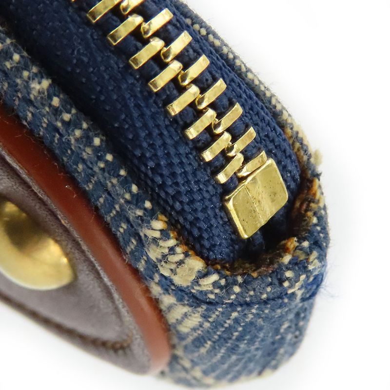 Celine Coin Case Macadam Denim Leather Blue Brown Gold Hardware Key Ring Small — view 7