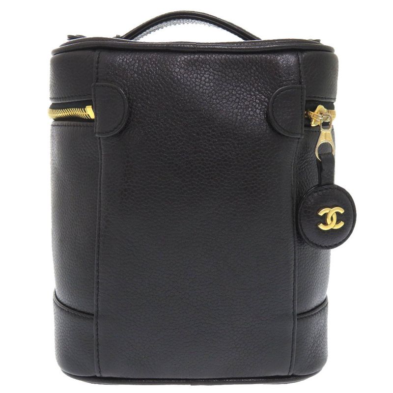 Chanel Caviar Leather Black 4 Vintage Vanity Bag Handbag Vertical Shape — view 2