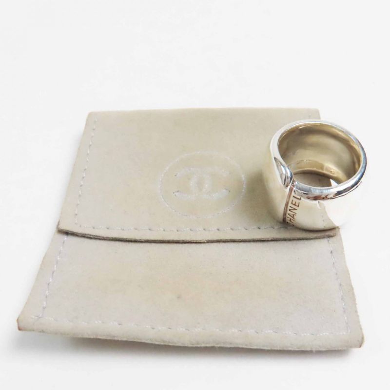 Chanel Vintage Logo Ring SV 925 Silver Size 10 Weight 18 g