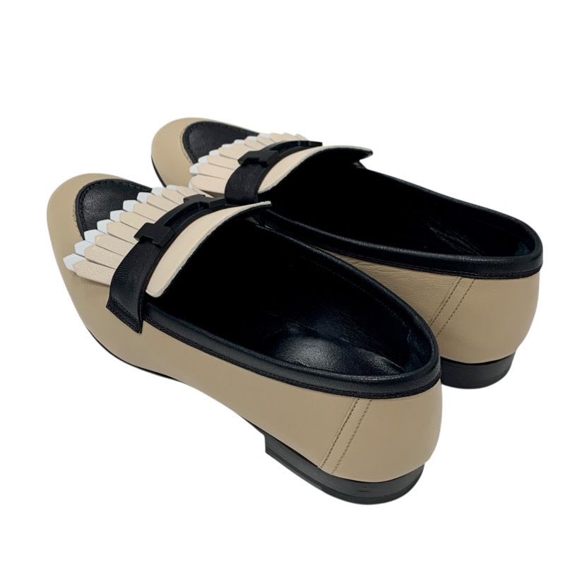 Hermes Royal Loafer Leather Shoes Beige Black White Hhardware Constance — view 4
