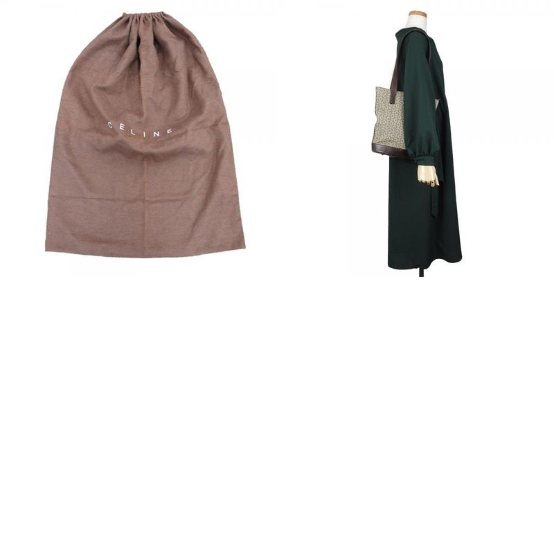 Celine Tote Bag Sulky Canvas Leather Beige Dark Brown Shoulder Bucket Shape — view 9