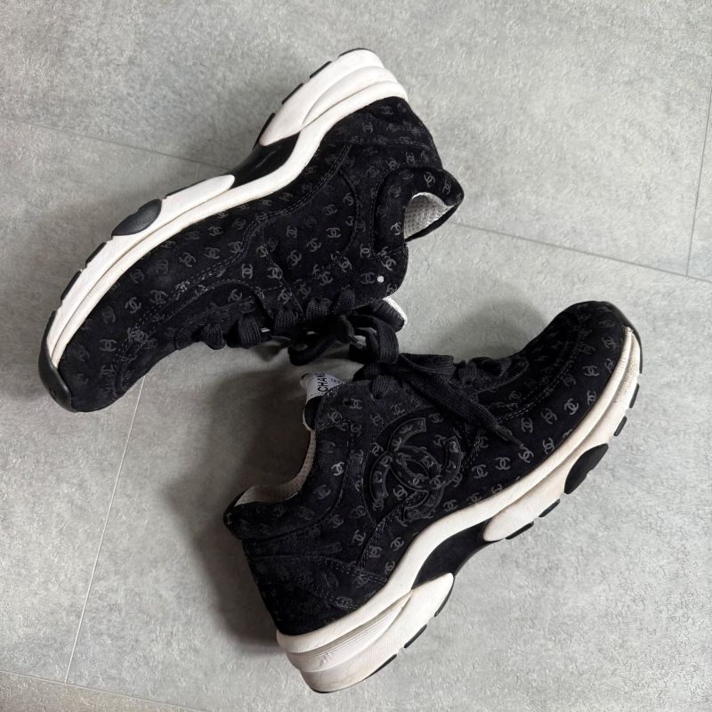 Chanel Coco Mark Sneakers Suede Mesh Logo Black White 38 — view 4