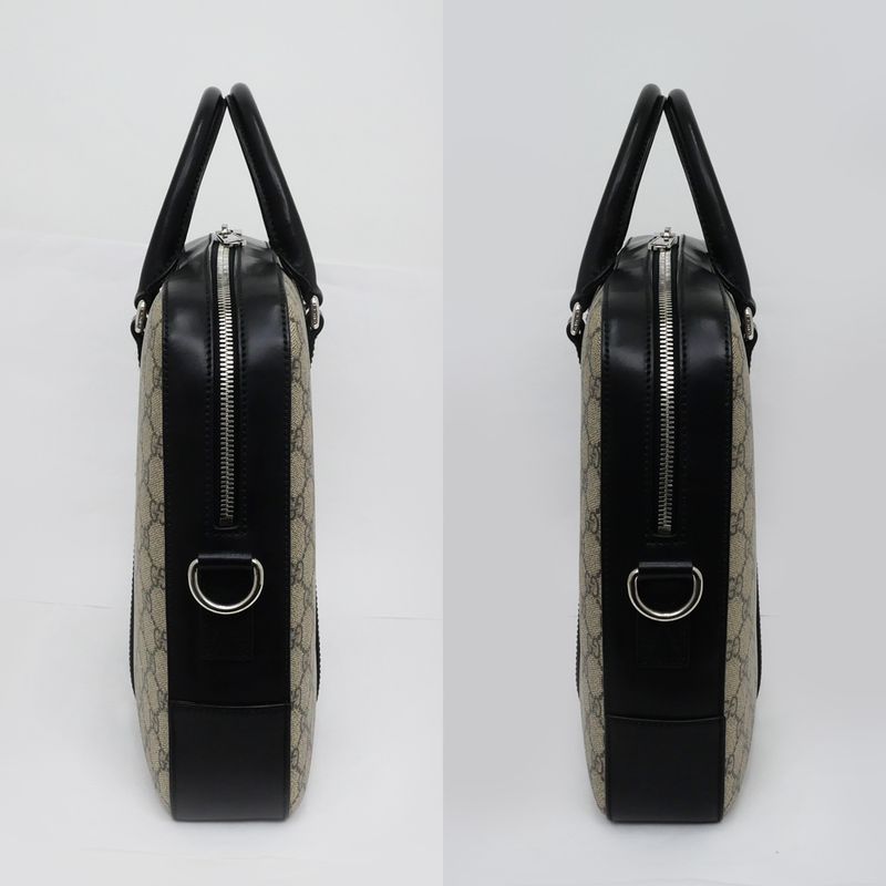 Gucci GG Supreme 2way Briefcase Bag Beige Black Leather — view 4