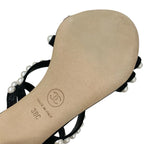 Chanel Sandals Shoes Leather Black White Coco Mark Pearl Quilted Strap — view 8