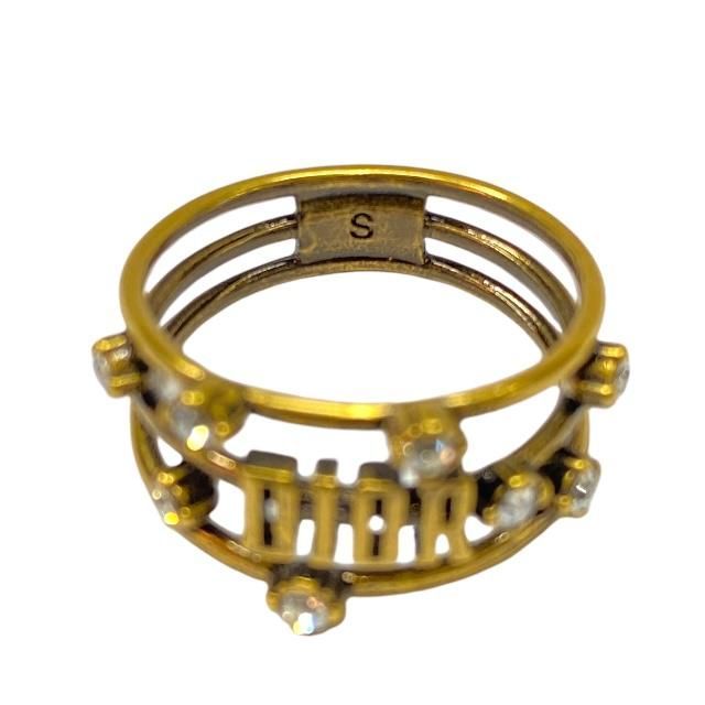 Christian Dior Ja Ring Double Finger Logo GP Rhinestone Gold 9 Size — view 6