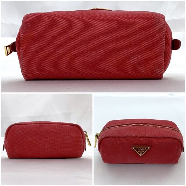 Prada Pouch Red 1 N0175 Small Bag Canvas Leather — view 2