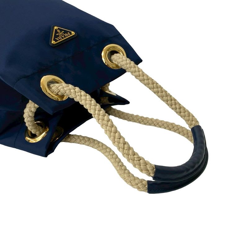 Prada Triangle Logo Plate Hardware Nylon Leather Shoulder Bag Tote
