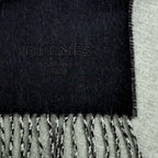 Hermes Muffler Shawl Double Face Black Beige Cine Cashmere 100% Scarf — view 7