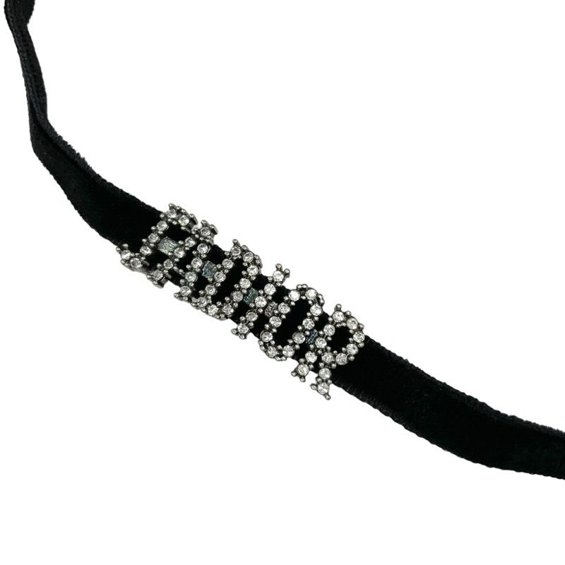 Christian Dior Ja Necklace Pendant Choker Black Silver Velvet Rhinestone — view 4