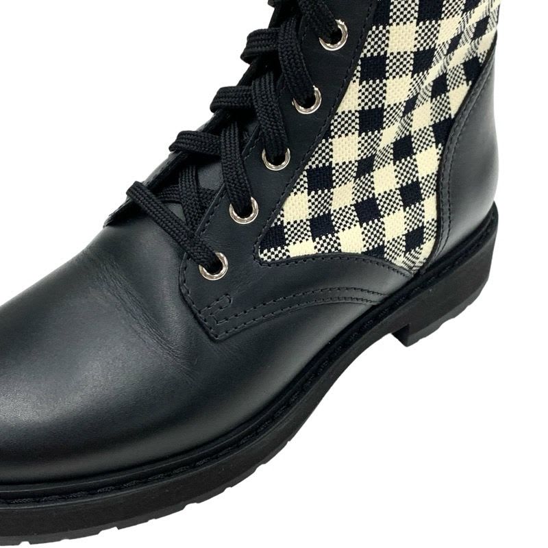 Fendi Rococo Boots Short Shoes Zucca Check Lace Up Leather Fabric Black — view 9