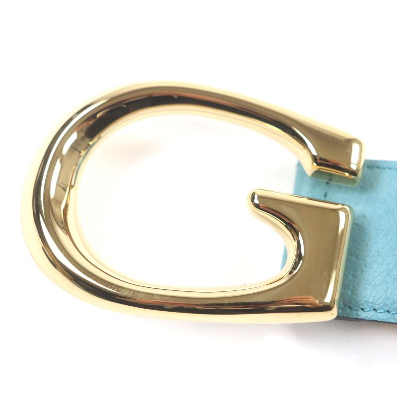 Gucci Memorable Buckle g Logo Bicolor Leather Belt Yellow Blue — view 6