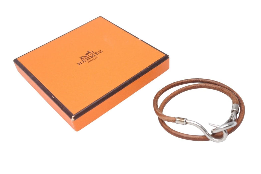 Hermes Jumbo Choker Necklace Bracelet Leather Brown Silver