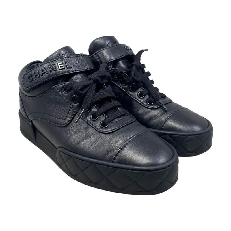 Chanel Sneakers Velcro High Cut 36 Size Quilted Coco Mark Logo Black — view 2