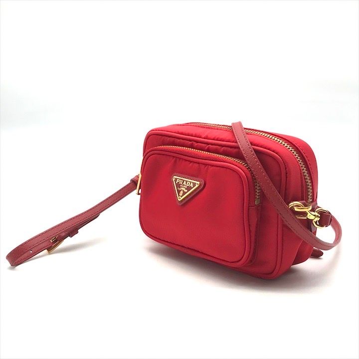 Prada Triangle Logo Nylon Mini 2-Way Pouch Shoulder Bag Red — view 2