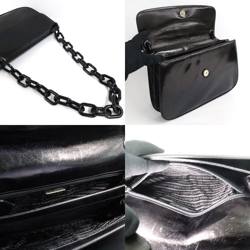 Prada Plachain Shoulder B6380 Black Nappa Swing Leather Bag — view 5