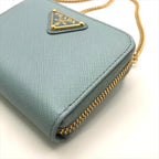 Prada Saffiano Leather Chain Shoulder Card Case Wallet Blue — view 6