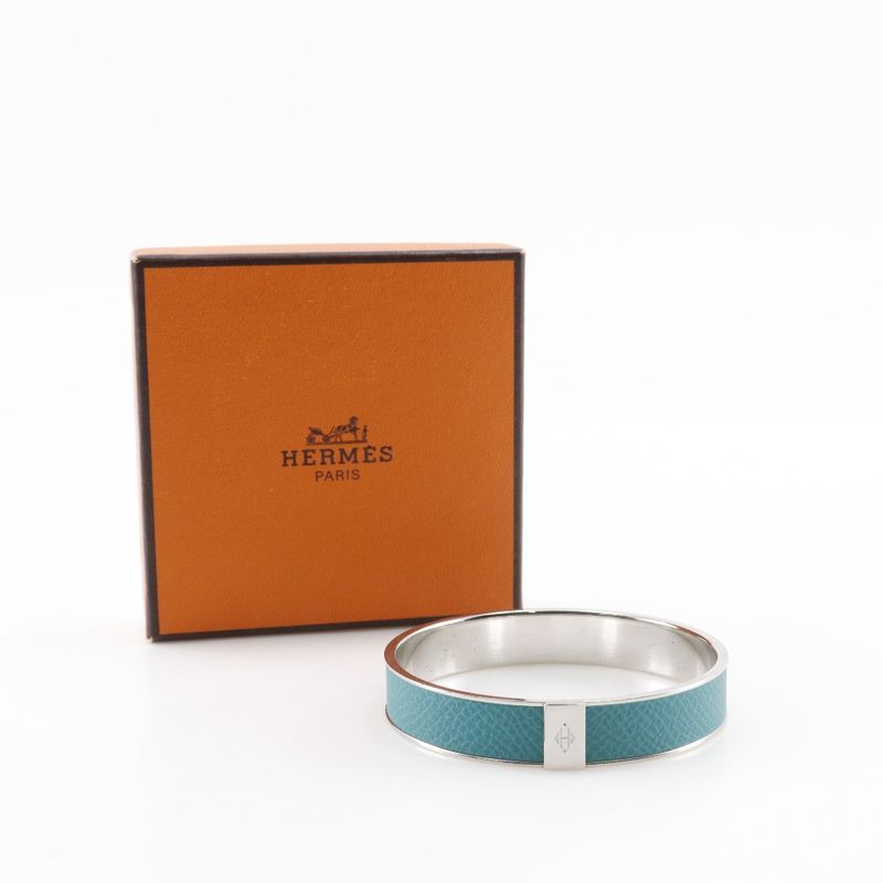 Hermes Kawaii Metal And Vaux Epson Blue Paon Silver 27.3 g Bangle — view 7