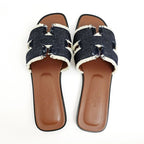 Hermes Oran Fringe BL Denim Navy Brown 36 Sandals Shoes — view 6