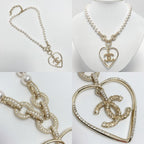 Chanel Coco Mark Heart Motif Necklace A21 P Champagne Gold Faux Pearl — view 6