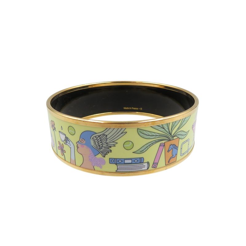 Hermes Emile GM Bracelet Tea For Two Cloisonne Metal Yellow Bangle 0242 — view 5