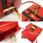 Celine Shoulder Bag Ribbon Hardware Red Black Bicolor Leather — view 9