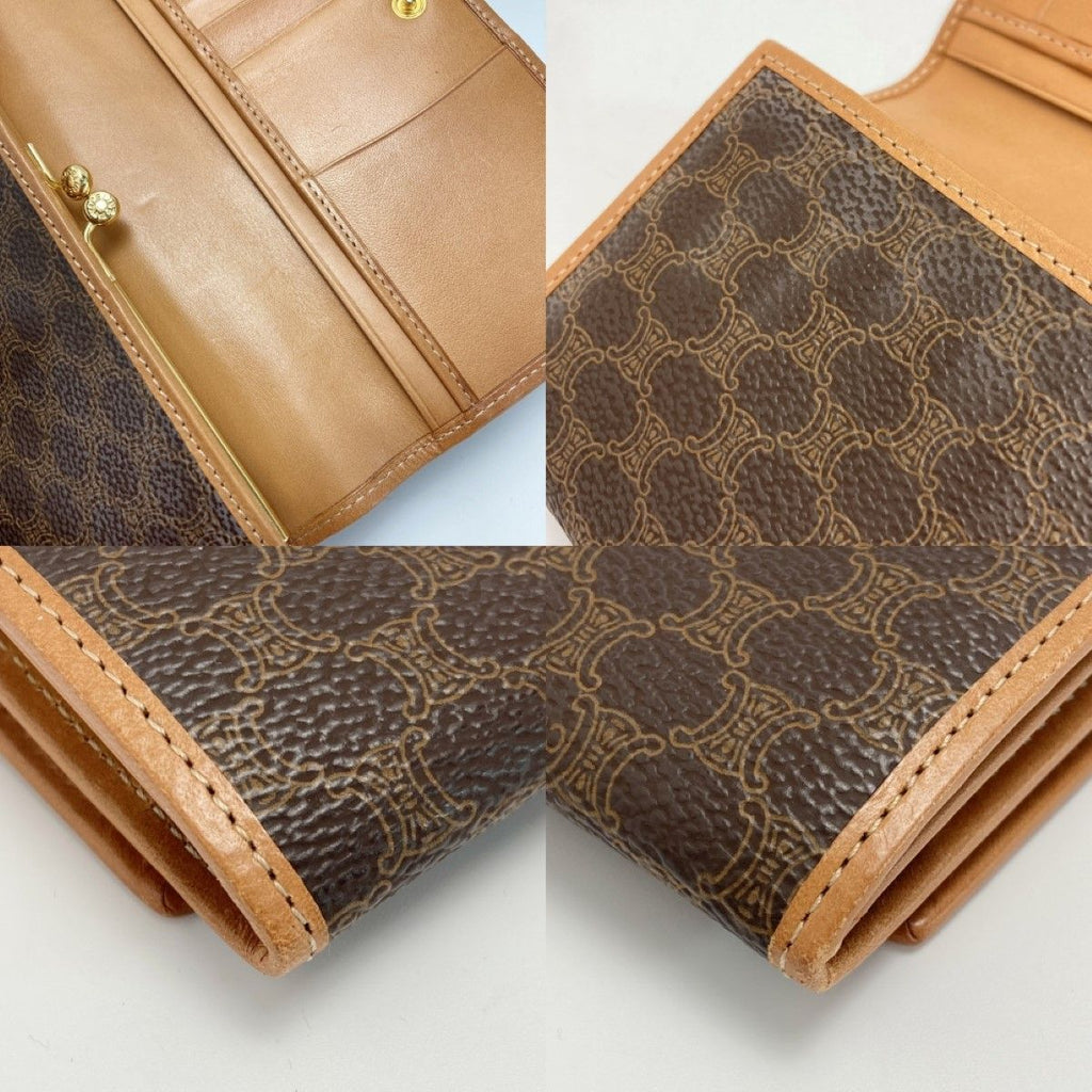 Celine Macadam Pattern Bifold Wallet Pouch Brown Leather Long — view 6