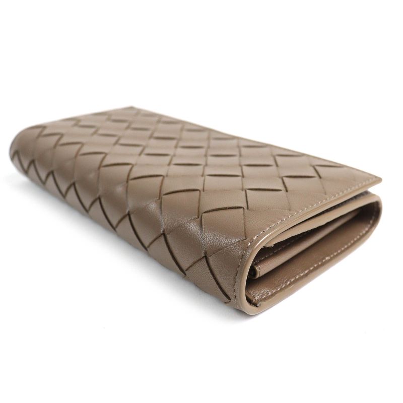 Bottega Veneta Intrecciato Flap Wallet Bifold Leather Long Brown Storage — view 4