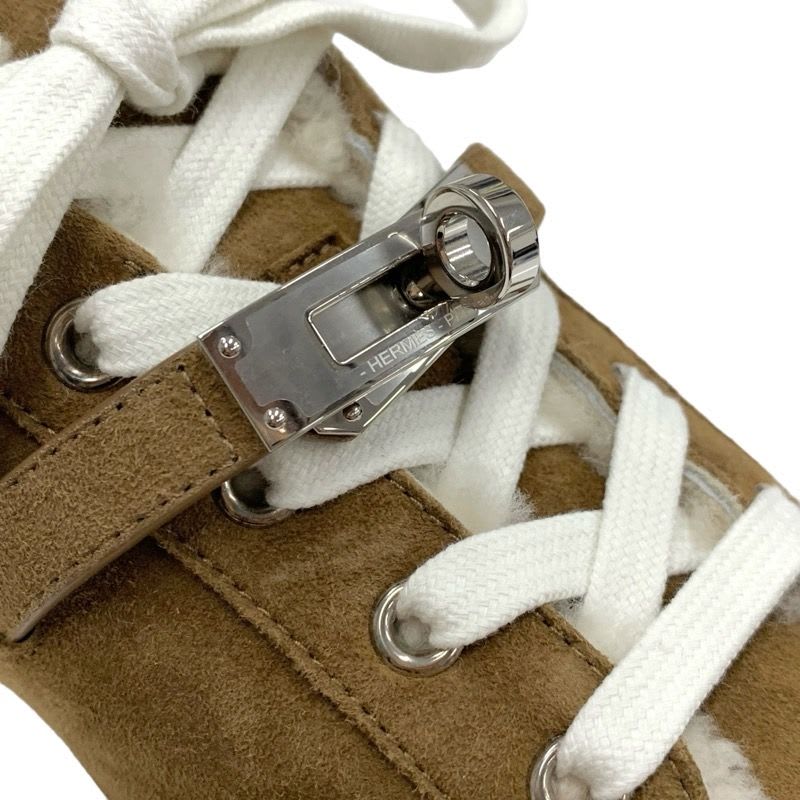 Hermes Day Sneakers Shoes Suede Mouton Brown Silver Kelly Hardware Shearling — view 8