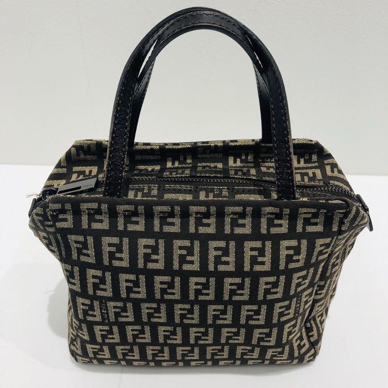 Fendi Mini Handbag 8 Bn105 Zucca Pattern Pouch Brown Canvas Xleather — view 3