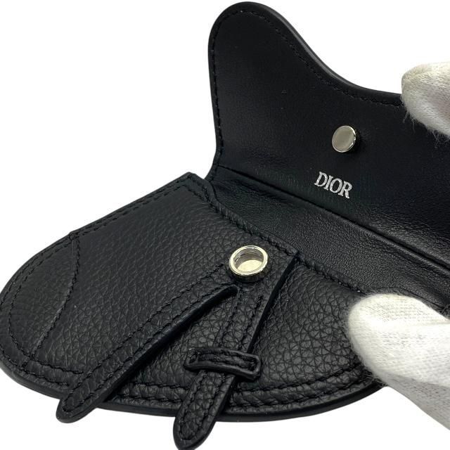 Christian Dior Saddle Pouch Mini Accessories Coin Case Fold Logo Leather Black — view 9