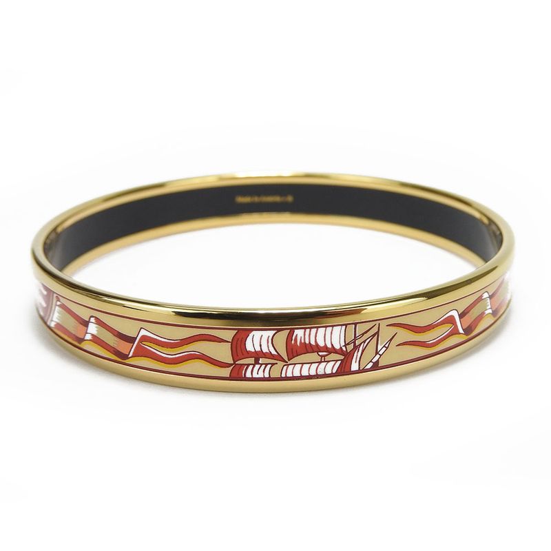 Hermes Bracelet Emile PM Metal Cloisonne Multicolor Gold Red Sailboat Engraved — view 5