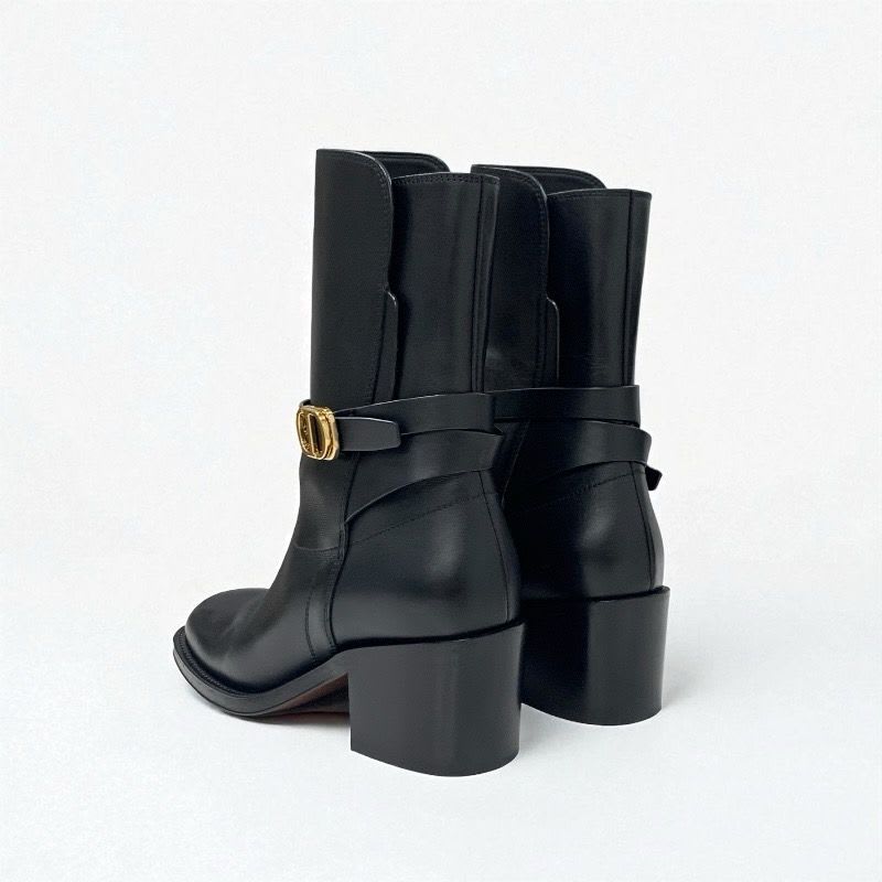 Christian Dior Empreinte Boots Short Shoes Leather Black Gold Belt Logo — view 5