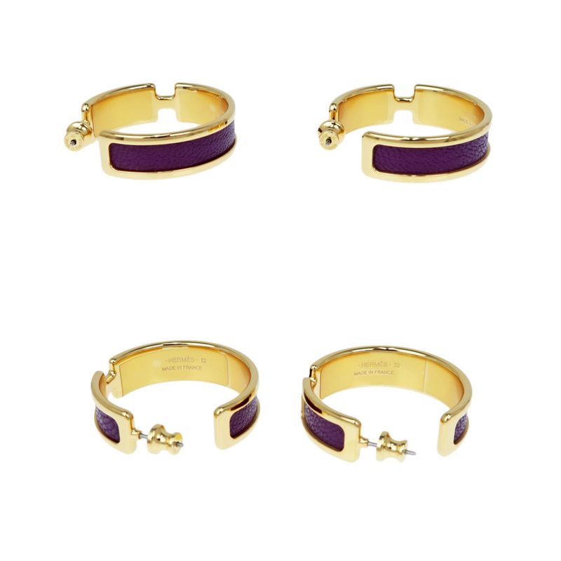 Hermes Earrings Olympe Anemone Gold Hardware Purple Pair Of Accessories — view 5