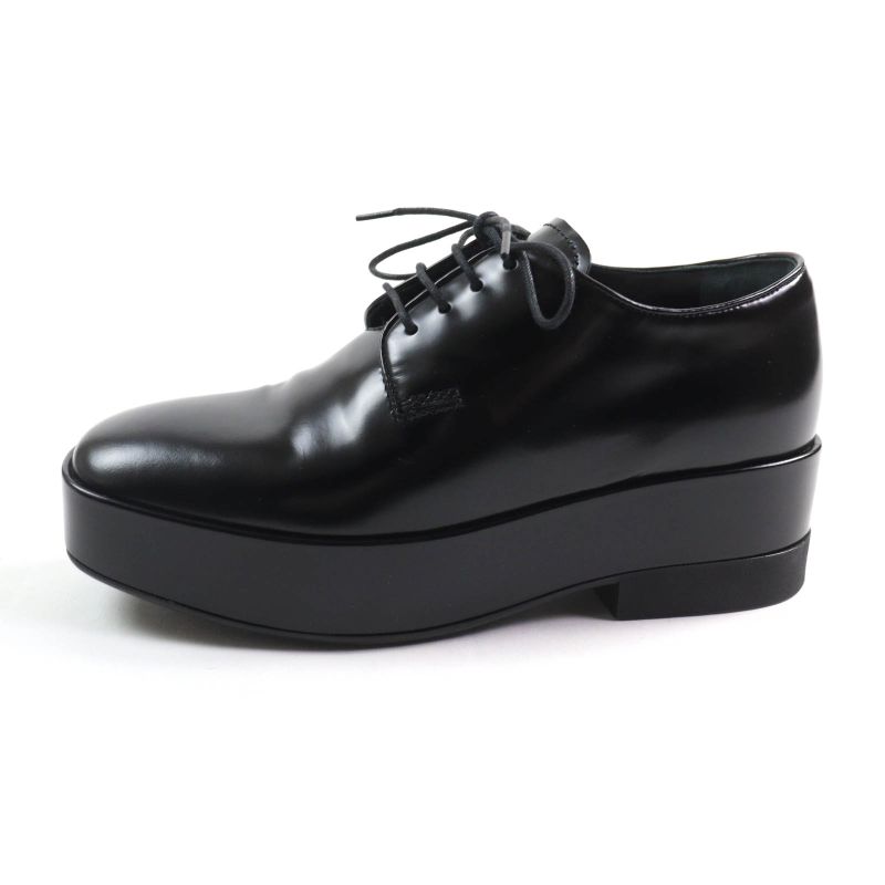 Prada Back Logo Platform Lace Up Leather Shoes Black 35.5 and Storage — view 5