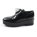Prada Back Logo Platform Lace Up Leather Shoes Black 35.5 and Storage — view 5