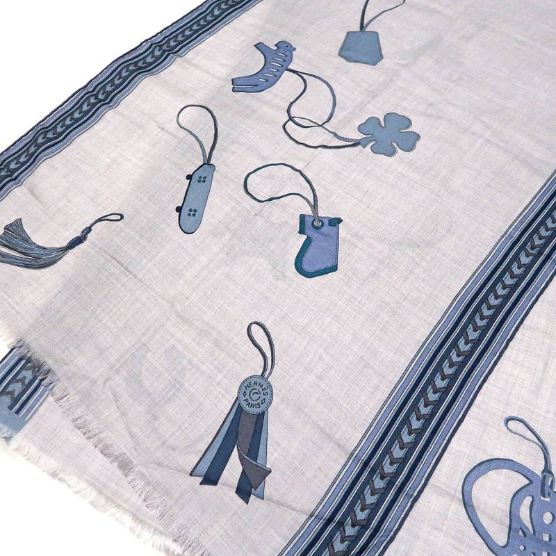 Hermes Shawl Rectangle 70% Cashmere 30% Silk Blue Cashcil Accessories — view 4