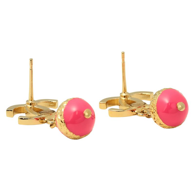 Chanel Stud Earrings Gold Pink — view 4
