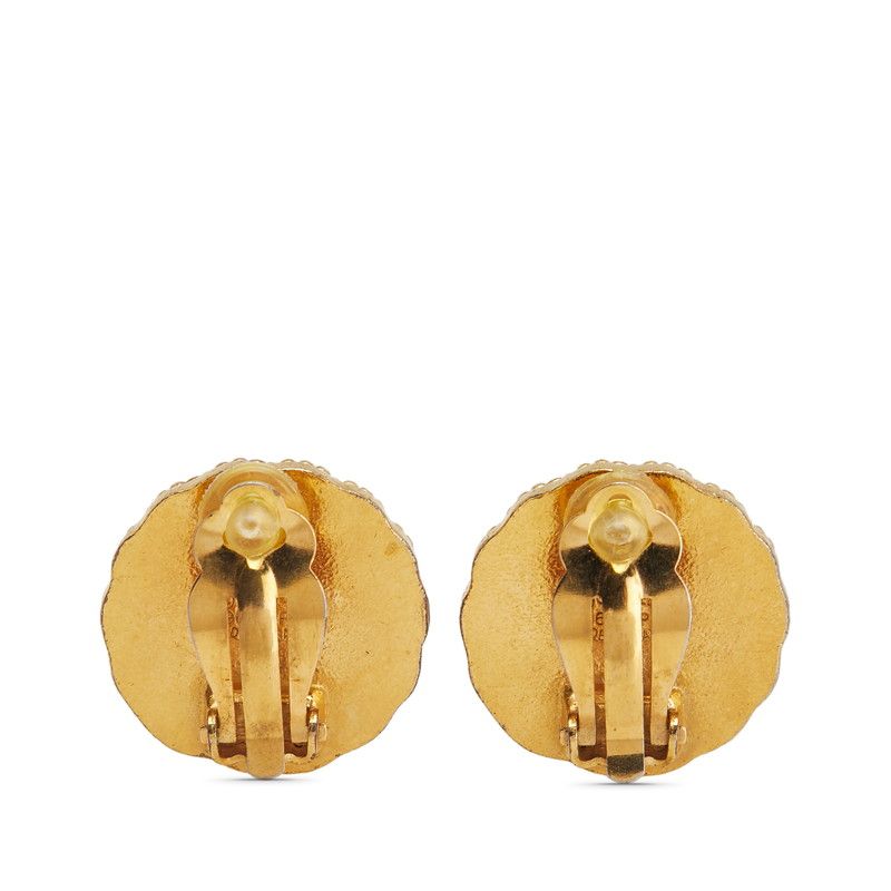 Chanel Vintage Earrings Coco Mark Round Gold Green Plated — view 3