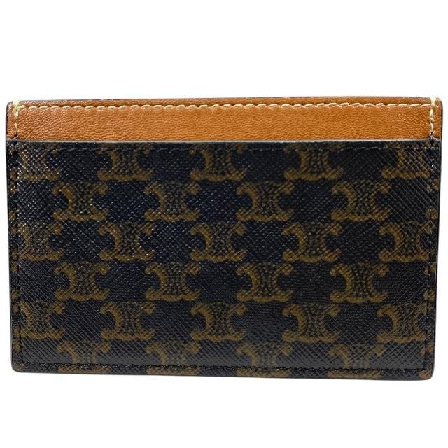 Celine Card Case Pass Compact Triomphe Logo Leather Brown — view 3