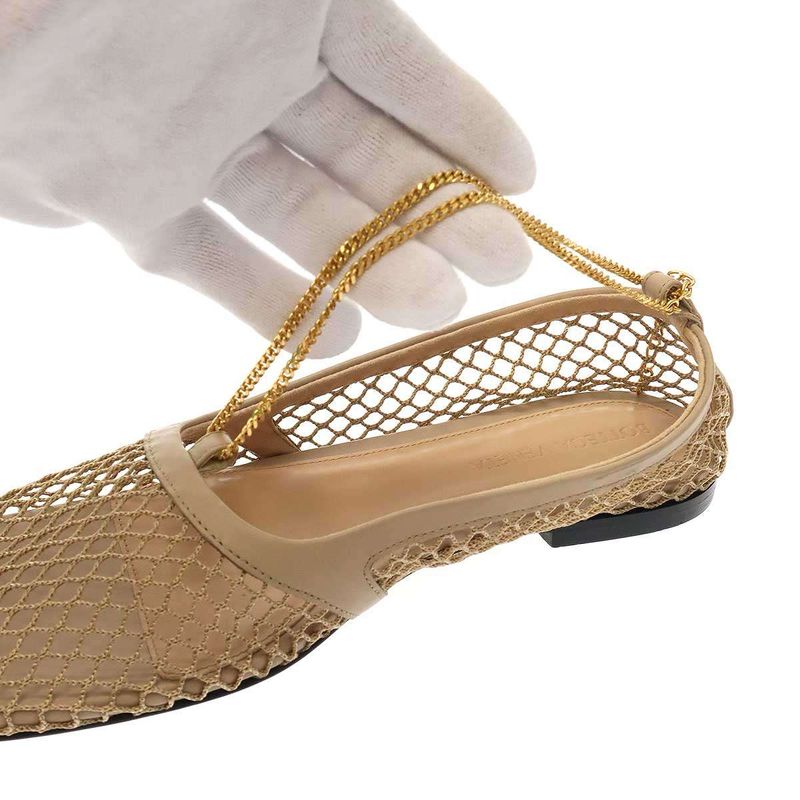 Bottega Veneta Stretch Ballerina Square Toe Mesh Chain Flat Shoes Beige 34 1 2 — view 7
