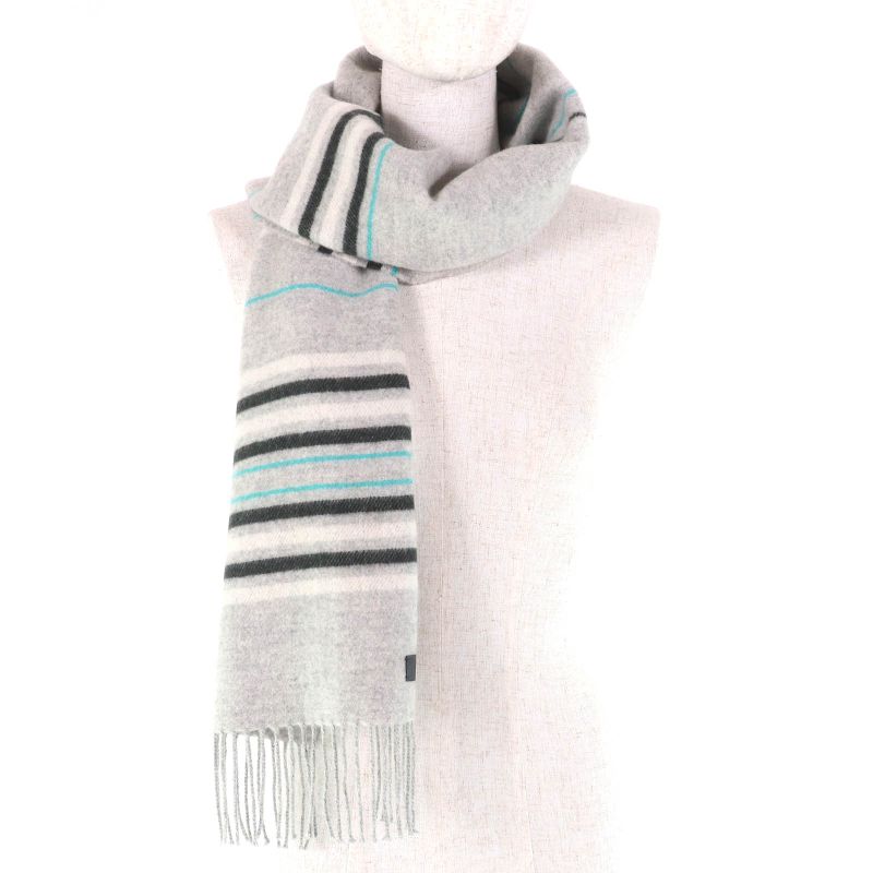 Hermes Neo Lo Cabasol 100% Cashmere Gris Chine Logo Leather Patch Fringe Scarf — view 4